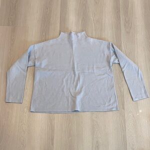 Eileen Fisher Organic Cotton Blend Funnel Neck Long Sleeve Box Top - Light Blue